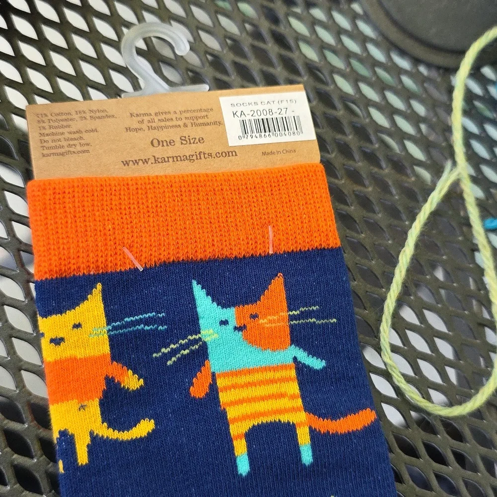 Karma Cat Vibrant Blue and Orange Socks